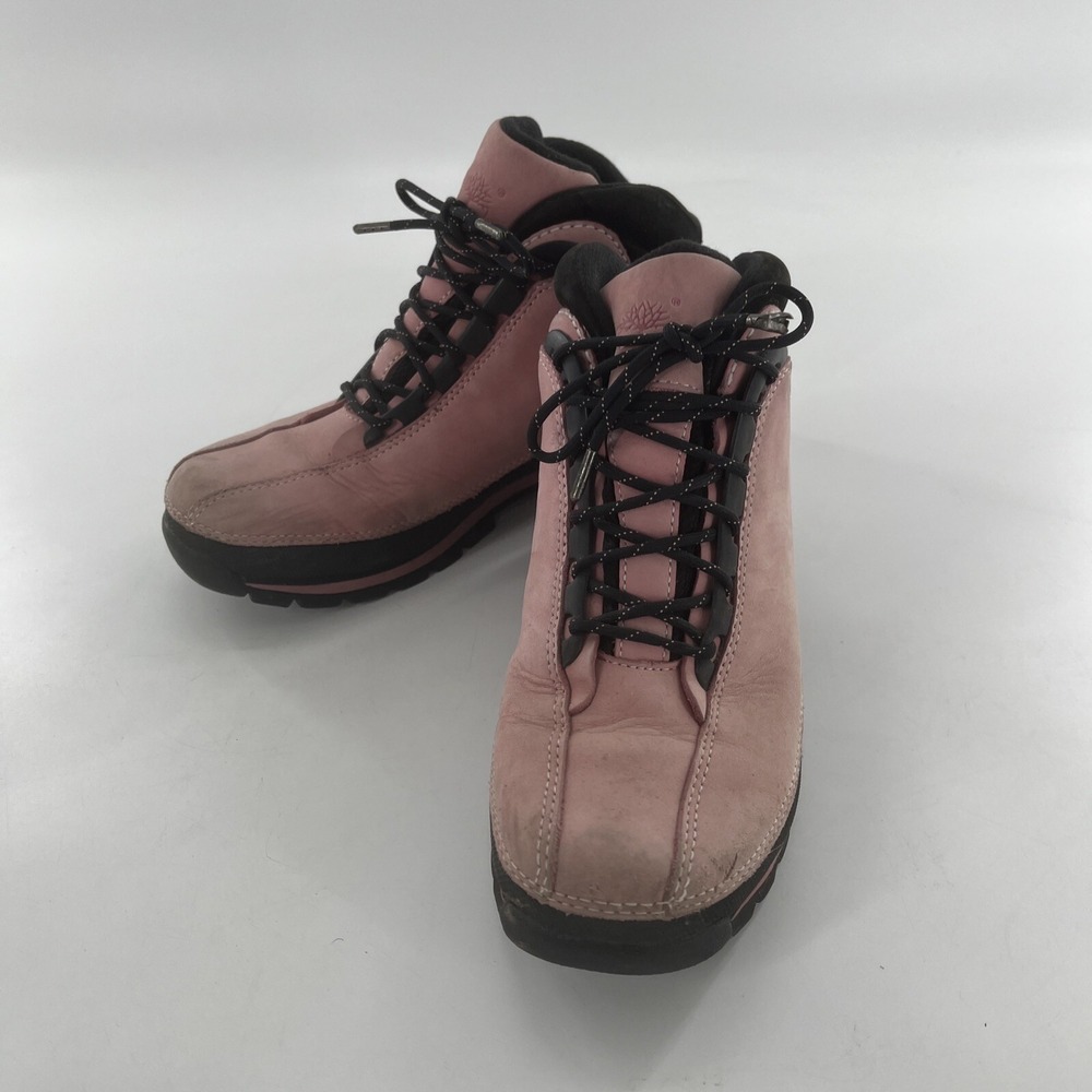 Y2K Timberland Euro Dub Womens Hiking Leather Boot 7.5 M Ankle Pink Chukka 90s